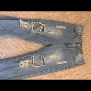 Hi-Rise Light Blue Ripped Baggy Jeans